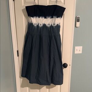 J. Crew Deep Green, Navy and White Strapless Dress